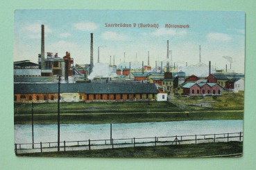 Postcard PC Saarbruecken V Burbach 1919 Steel Iron Industry Town architecture Saarland
